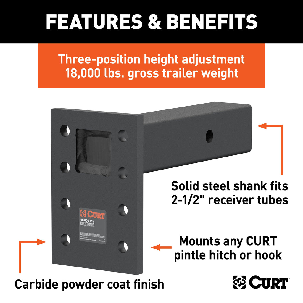 CURT 48329 Adjustable Pintle Mount (2-1/2" Shank, 18,000 lbs., 7" High, 8" Long)