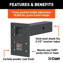 Load image into Gallery viewer, CURT 48329 Adjustable Pintle Mount (2-1/2" Shank, 18,000 lbs., 7" High, 8" Long)