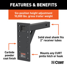 Load image into Gallery viewer, CURT 48342 Adjustable Pintle Mount (2" Shank, 10,000 lbs., 13" High, 12" Long)