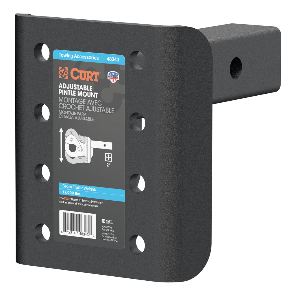 CURT 48343 Adjustable Pintle Mount (2" Shank, 17,000 lbs., 7-1/4" High, 6" Long)