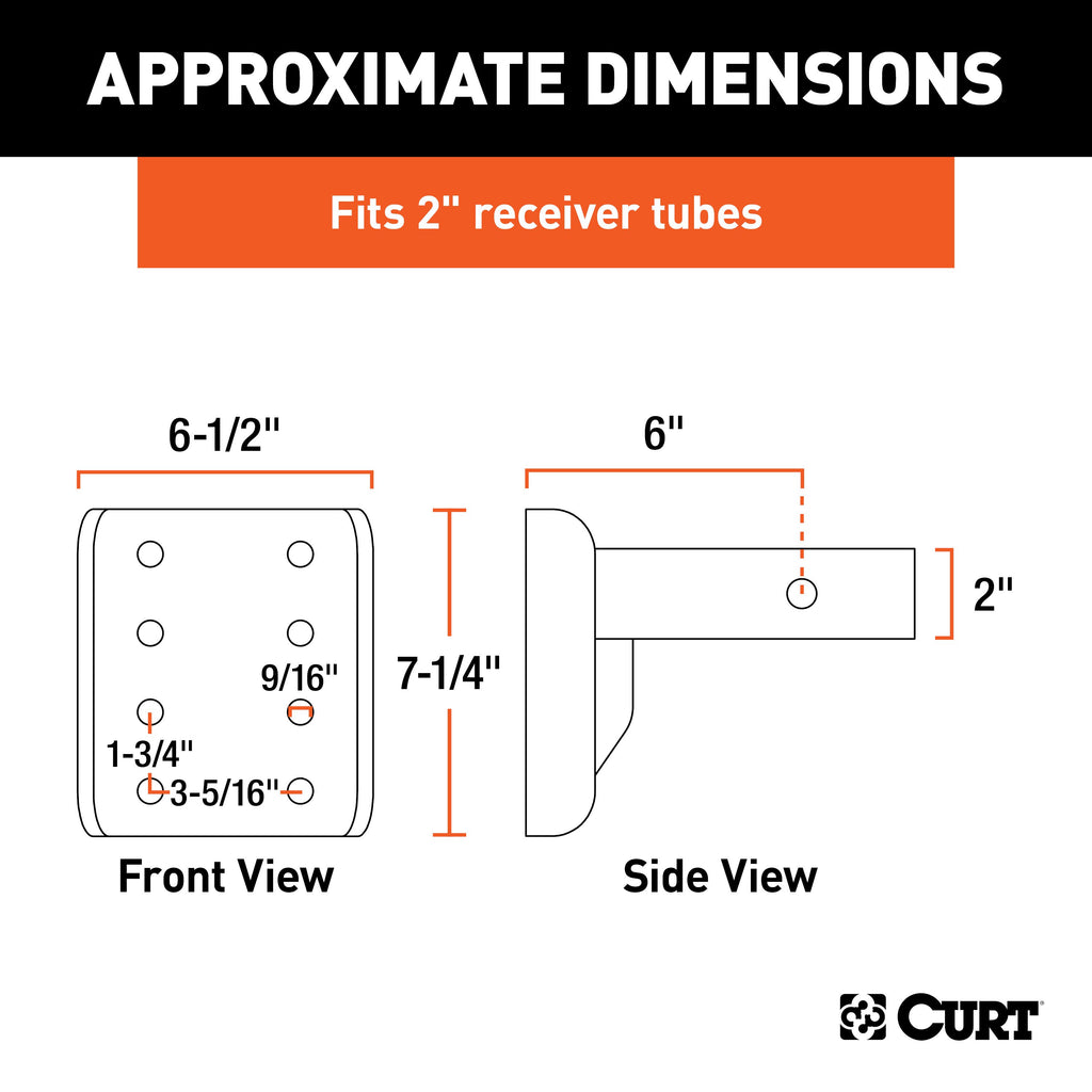 CURT 48343 Adjustable Pintle Mount (2" Shank, 17,000 lbs., 7-1/4" High, 6" Long)