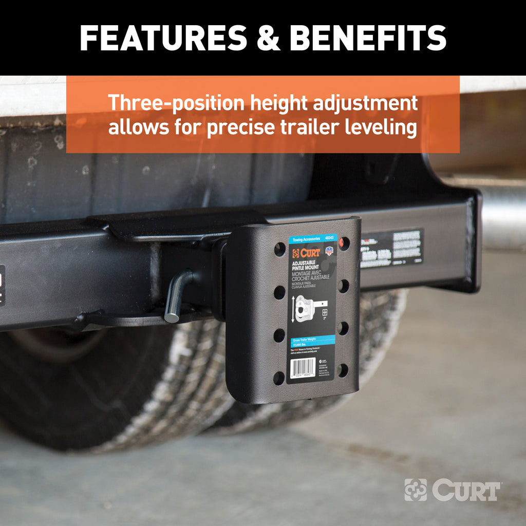 CURT 48343 Adjustable Pintle Mount (2" Shank, 17,000 lbs., 7-1/4" High, 6" Long)