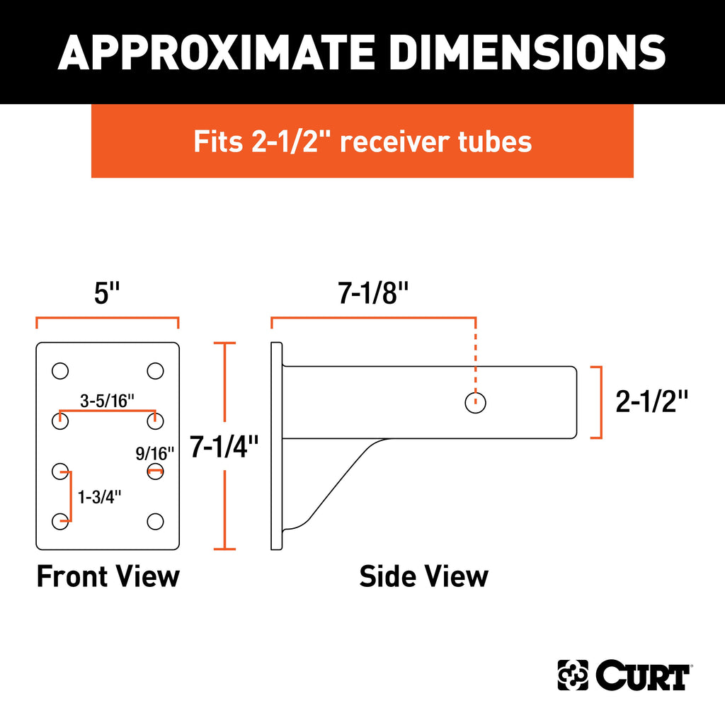 CURT 48348 Adjustable Pintle Mount (2-1/2" Shank, 20,000 lbs., 7-1/4" High, 10-3/4" Long)