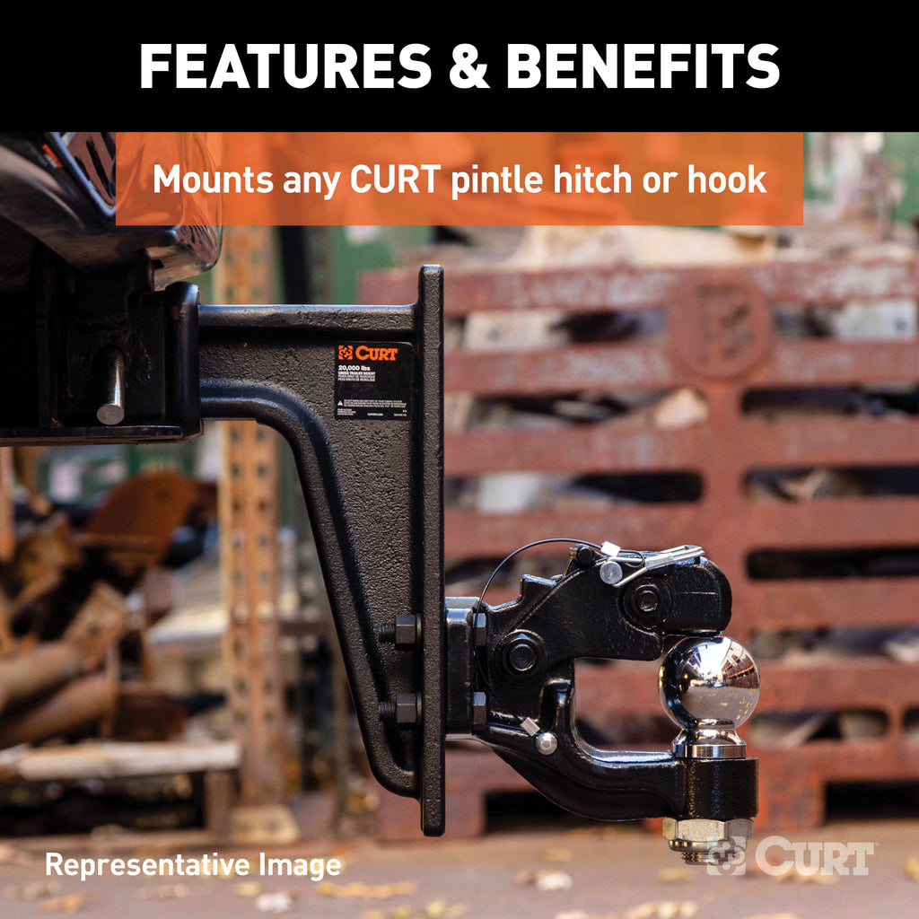 CURT 48348 Adjustable Pintle Mount (2-1/2" Shank, 20,000 lbs., 7-1/4" High, 10-3/4" Long)