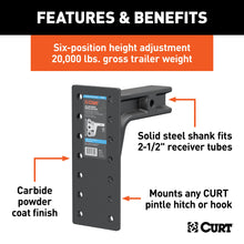 Load image into Gallery viewer, CURT 48349 Adjustable Pintle Mount (2-1/2" Shank, 20,000 lbs., 12-1/2" High, 10-3/4" Long)