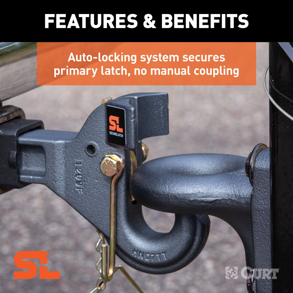 CURT 48405 SecureLatch Receiver-Mount Pintle Hook (2" Shank, 14K, 2-1/2" or 3" Lunette)