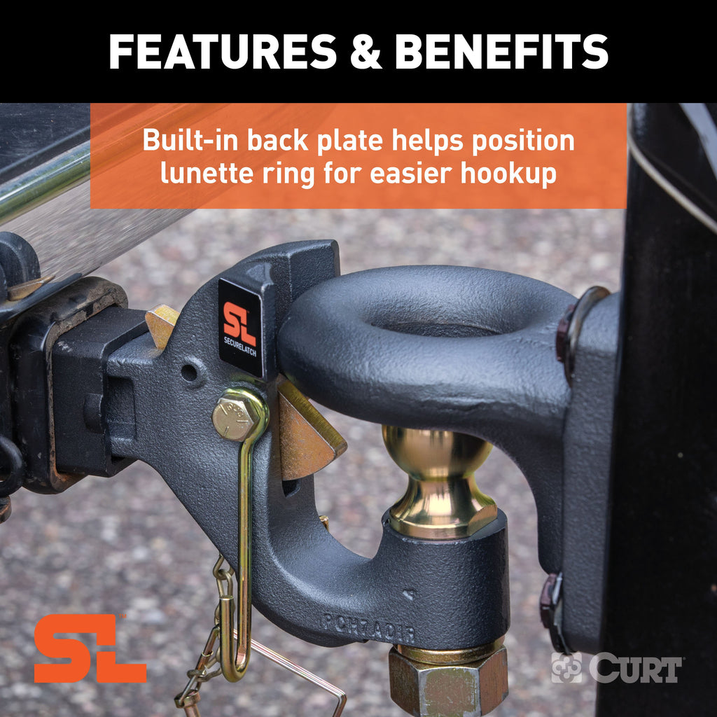 CURT 48406 SecureLatch Receiver-Mount Ball & Pintle Hitch (2" Shank, 2-5/16" Ball, 14K)