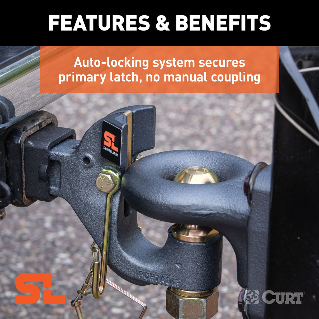 CURT 48406 SecureLatch Receiver-Mount Ball & Pintle Hitch (2" Shank, 2-5/16" Ball, 14K)