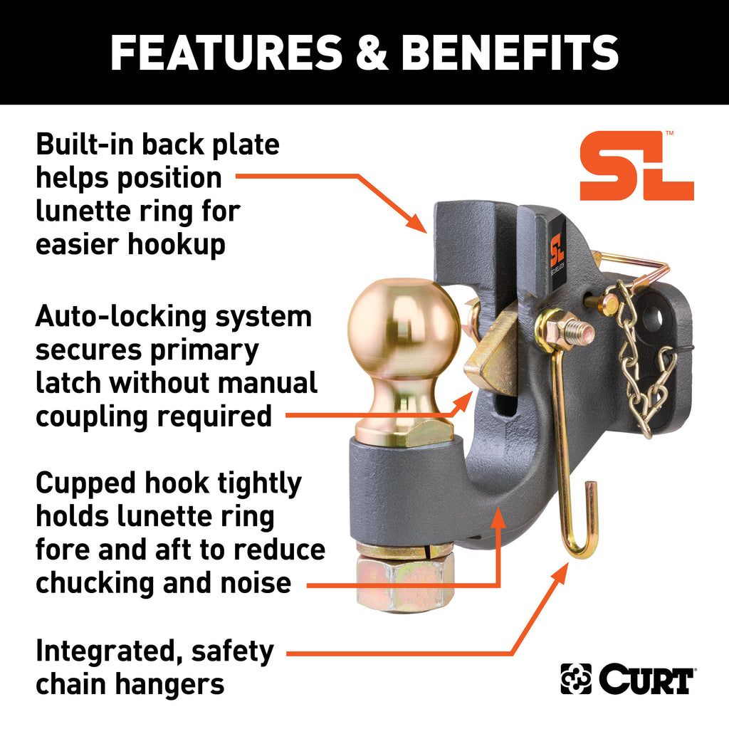 CURT 48410 SecureLatch Ball & Pintle Hitch (2-5/16" Ball, 20,000 lbs.)