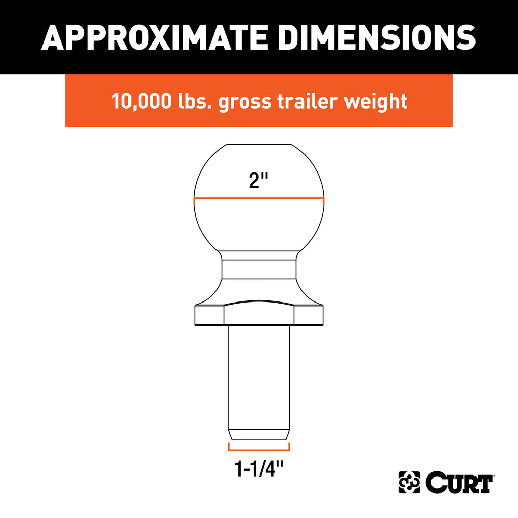 CURT 48420 Replacement SecureLatch 2" Pintle Ball (10,000 lbs, 1-1/4" Shank)