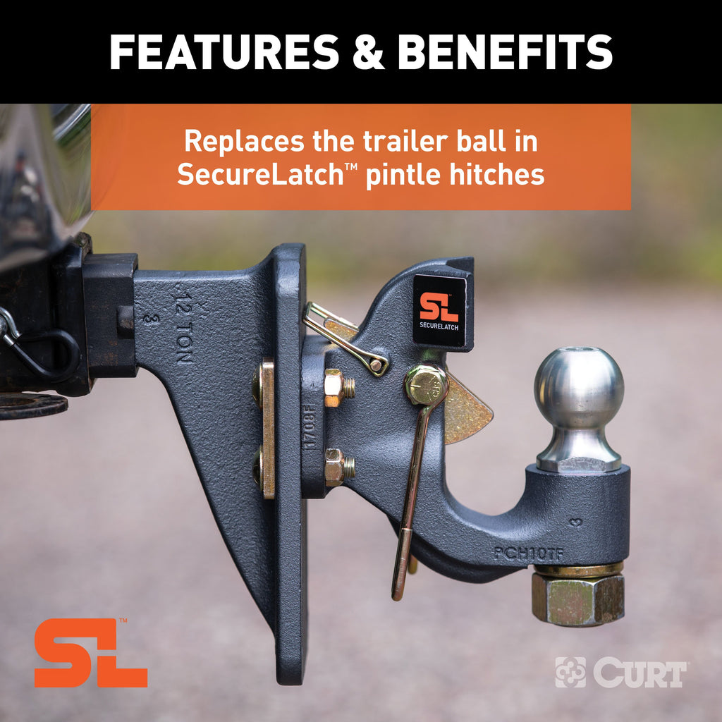 CURT 48420 Replacement SecureLatch 2" Pintle Ball (10,000 lbs, 1-1/4" Shank)