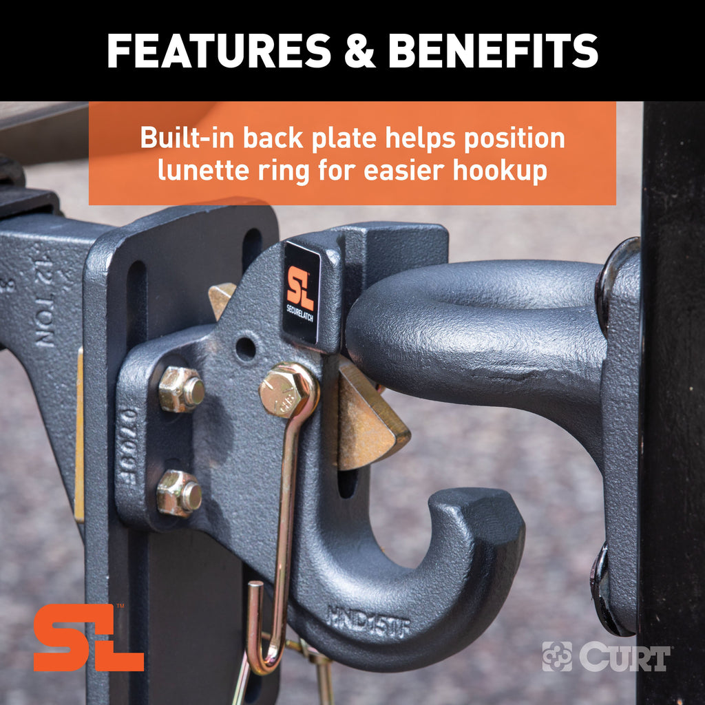 CURT 48505 SecureLatch Pintle Hook (30,000 lbs, 2-1/2" or 3" Lunette)