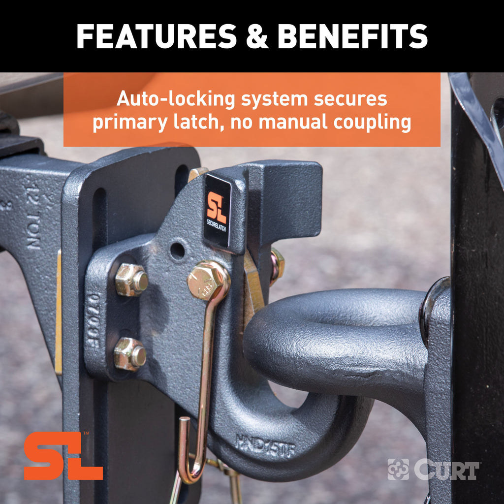 CURT 48505 SecureLatch Pintle Hook (30,000 lbs, 2-1/2" or 3" Lunette)