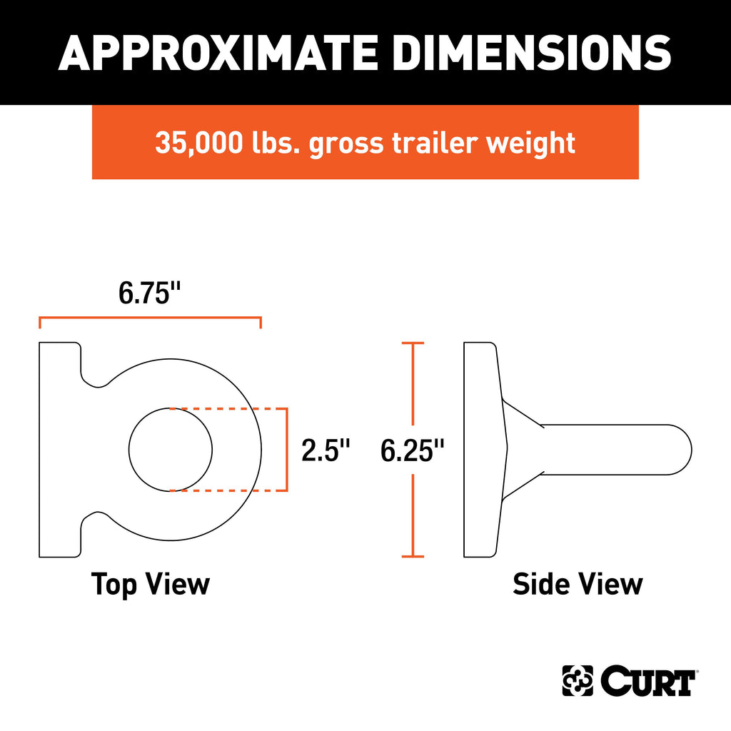 CURT 48550 Flush-Mount Lunette Ring (35,000 lbs., 2-1/2" I.D.)