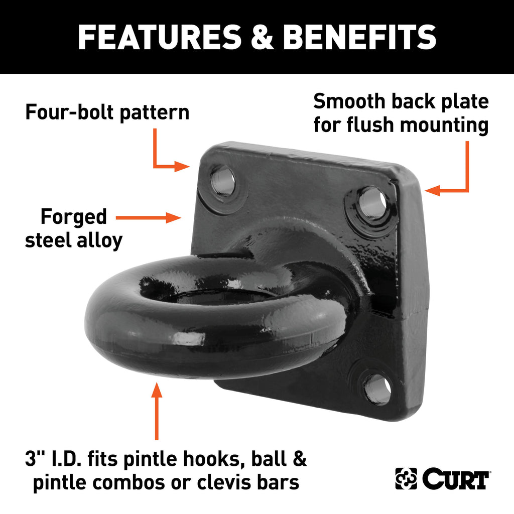 CURT 48560 Flush-Mount Lunette Ring (60,000 lbs., 3" I.D.)