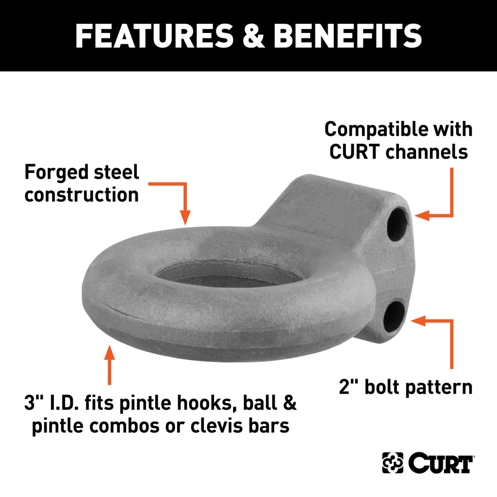 CURT 48600 Channel-Style Lunette Ring (12,000 lbs., 3" I.D., Raw)