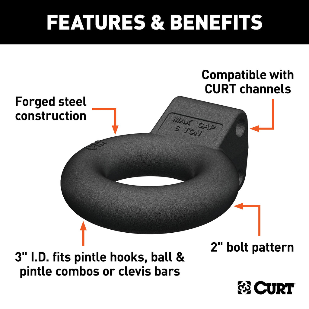 CURT 48601 Channel-Style Lunette Ring (12,000 lbs., 3" I.D., Black)