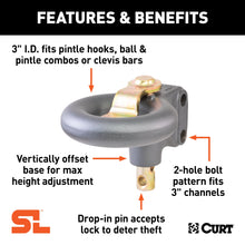 Load image into Gallery viewer, CURT 48625 SecureLatch Channel-Style Lunette Ring (25,000 lbs, 3" ID)