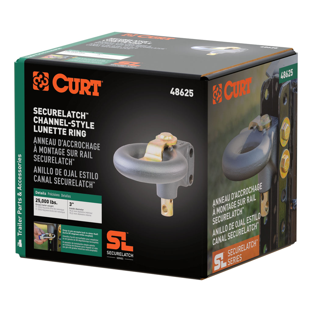 CURT 48625 SecureLatch Channel-Style Lunette Ring (25,000 lbs, 3" ID)