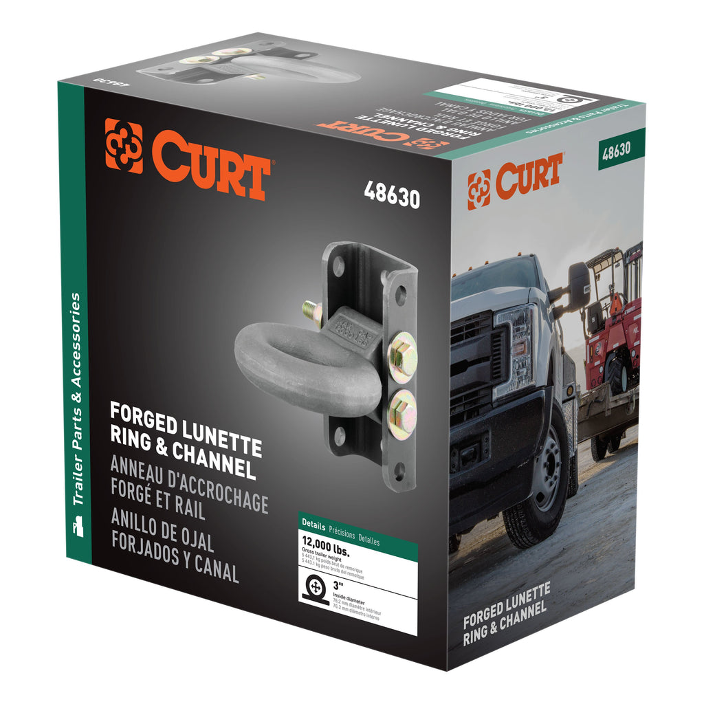CURT 48630 Adjustable Lunette Ring (12,000 lbs., 3" Eye, 7-1/2" Channel Height, Packaged)
