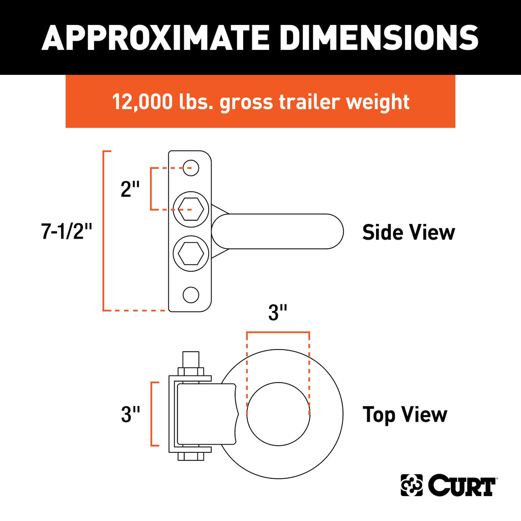 CURT 48631 Adjustable Lunette Ring (12,000 lbs., 3" Eye, 7-1/2" Channel Height)
