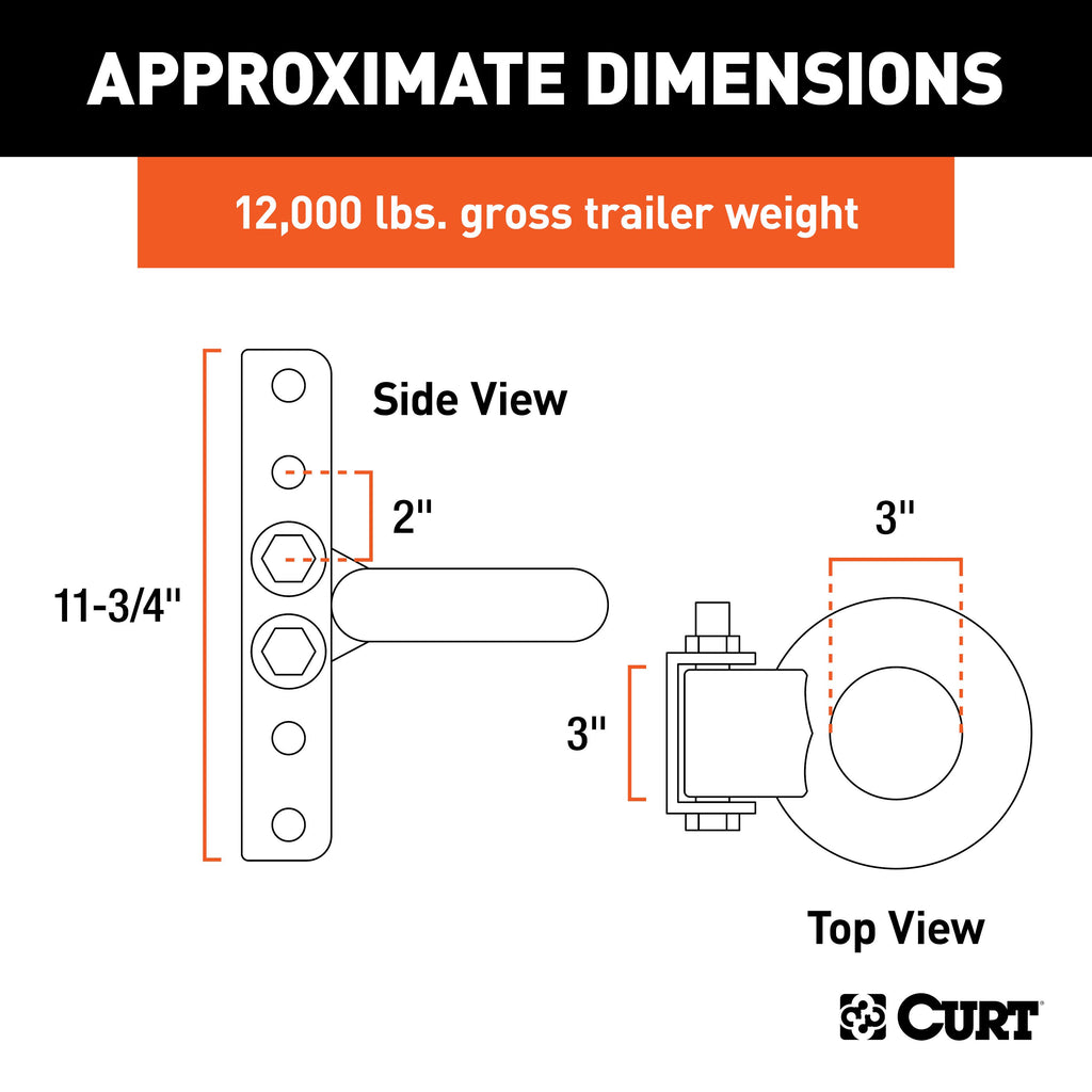CURT 48640 Adjustable Lunette Ring (12,000 lbs., 3" Eye, 11-3/4" Channel Height)