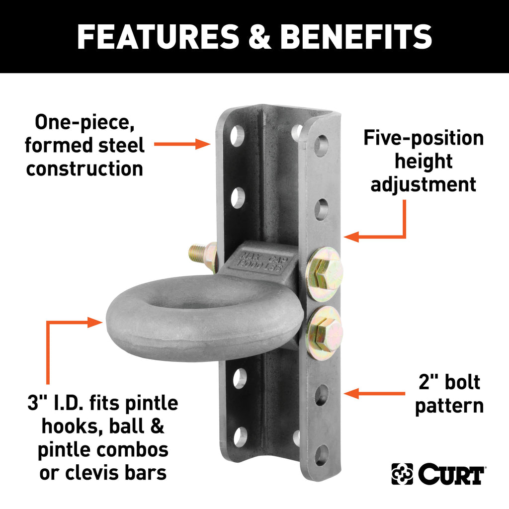 CURT 48640 Adjustable Lunette Ring (12,000 lbs., 3" Eye, 11-3/4" Channel Height)