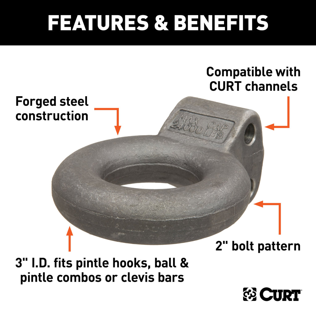CURT 48660 Channel-Style Lunette Ring (24,000 lbs., 3" I.D., Raw)