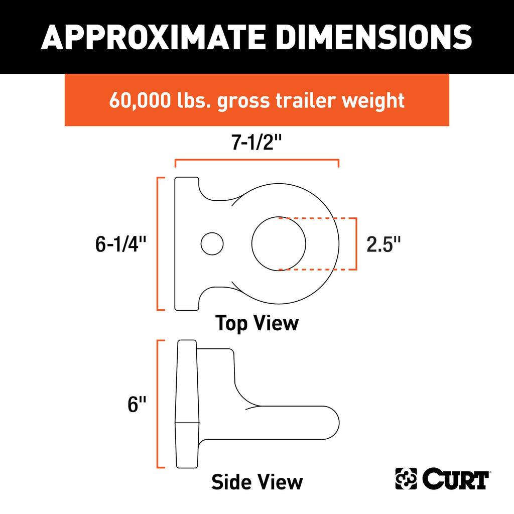 CURT 48661 SecureLatch Flush-Mount Lunette Ring (60,000 lbs, 2-1/2" ID)