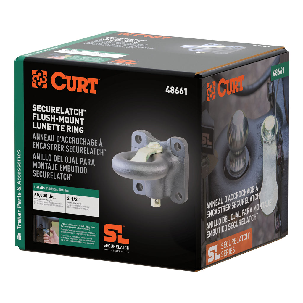 CURT 48661 SecureLatch Flush-Mount Lunette Ring (60,000 lbs, 2-1/2" ID)