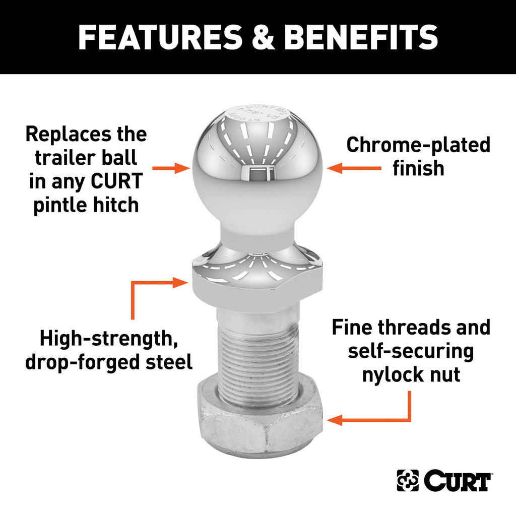 CURT 48810 Replacement 1-7/8" Pintle Ball (6,000 lbs., 1-1/4" Shank)