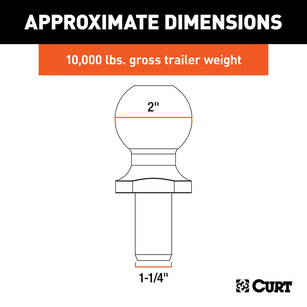 CURT 48820 Replacement 2" Pintle Ball (10,000 lbs., 1-1/4" Shank)
