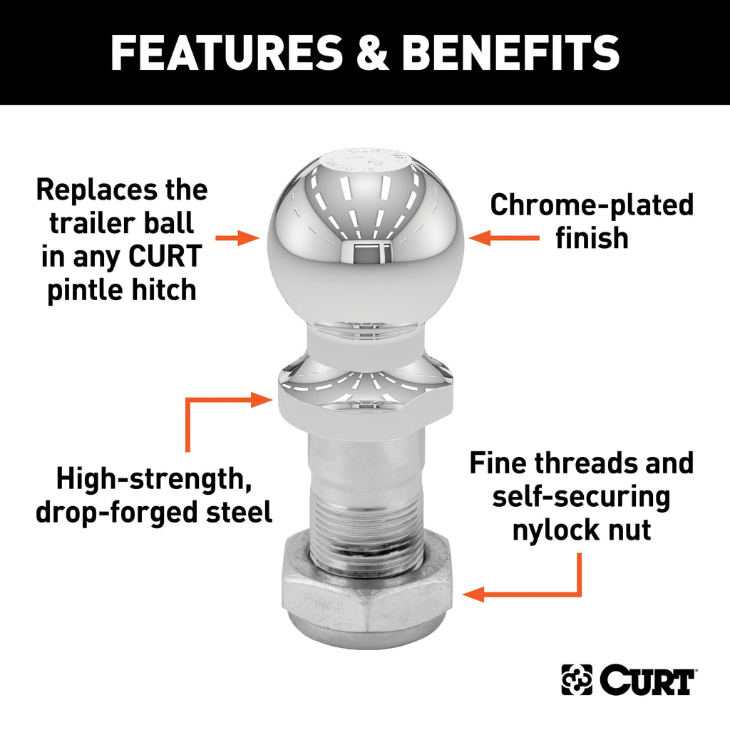 CURT 48820 Replacement 2" Pintle Ball (10,000 lbs., 1-1/4" Shank)