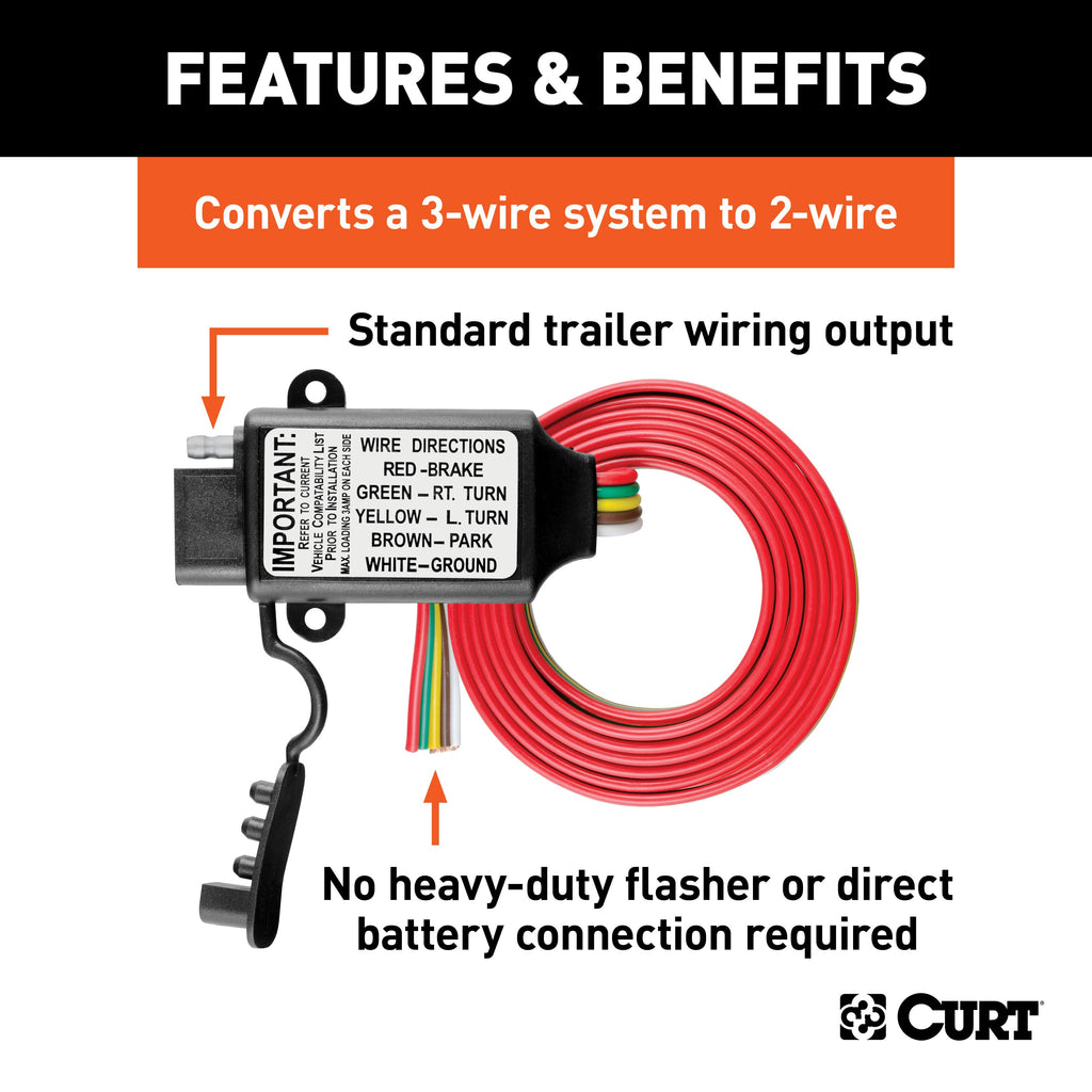 CURT 55178 Non-Powered 3-to-2-Wire Taillight Converter - Truck Part Superstore