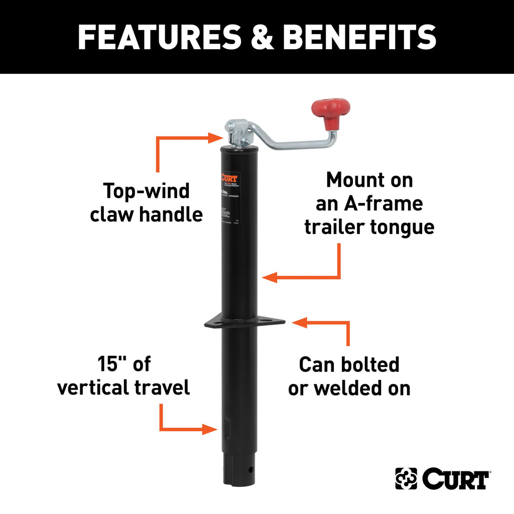 CURT 28255 CURT 28255 A-Frame Trailer Jack; 5;000 lbs; 15 Inches Vertical Travel - Truck Part Superstore
