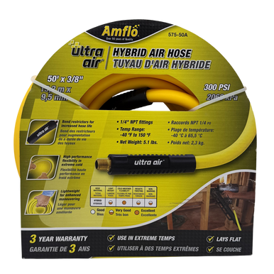 Tru-Flate 575-50A Hybrid Air Compressor Hose, 3/8" x 50', 300PSI - 1/4" NPT