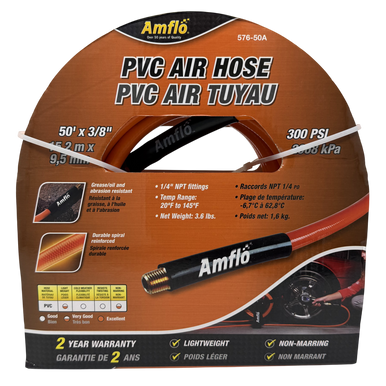 Amflo 57650A PVC Air Hose, 3/8" x 50', 300PSI - 1/4" NPT