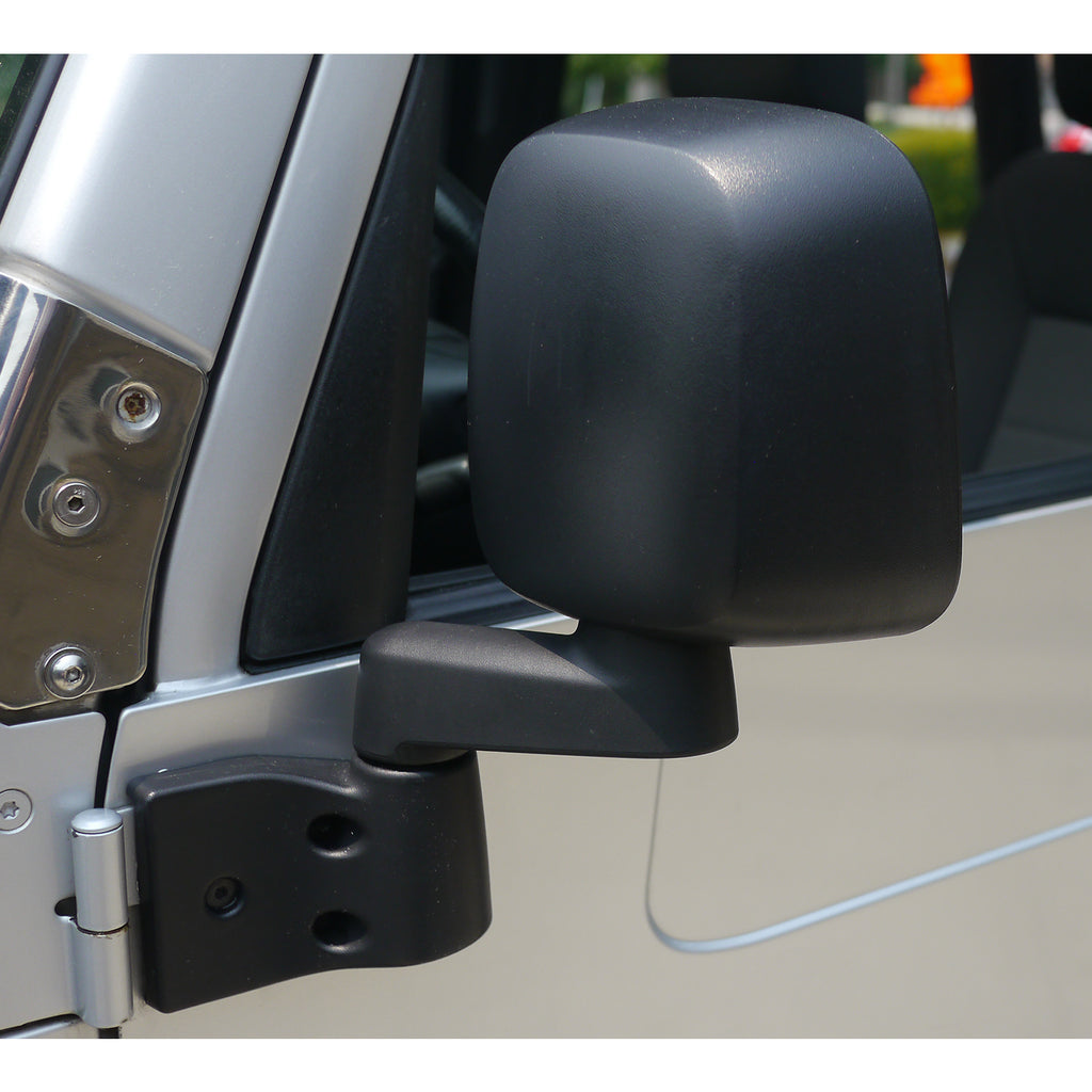 ~(5-Lbs.-14X11x10)~-Highrock-4X4-Mirror-Replacement-Set-Black-Jeep-88-06-Wrangler;-Abs-Composite;-Factory-Design-Of-03-06-Tj-(Solid-Arm)