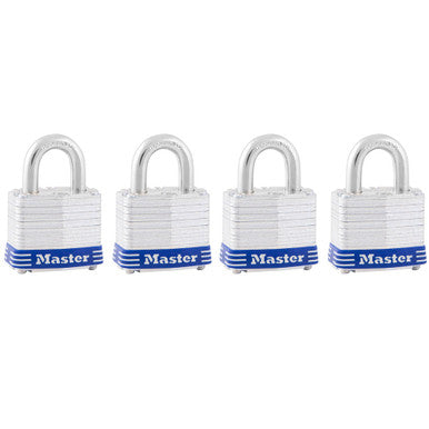 Master Lock 3008D 1-9/16in (40mm) Wide Laminated Steel Pin Tumbler Padlock; 4-Pack