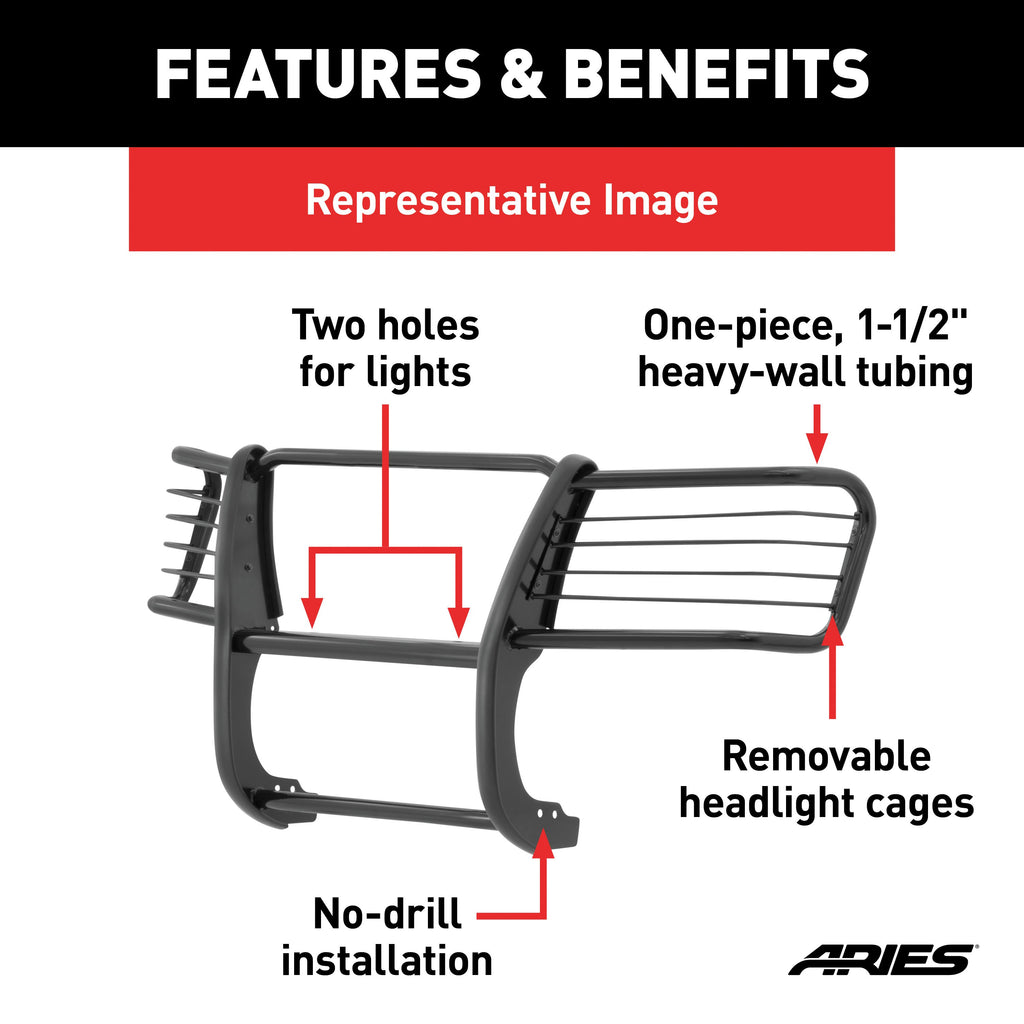 ARIES 5042 Black Steel Grille Guard, Select Dodge Ram 1500, 2500, 3500 for Select Dodge Ram 2500