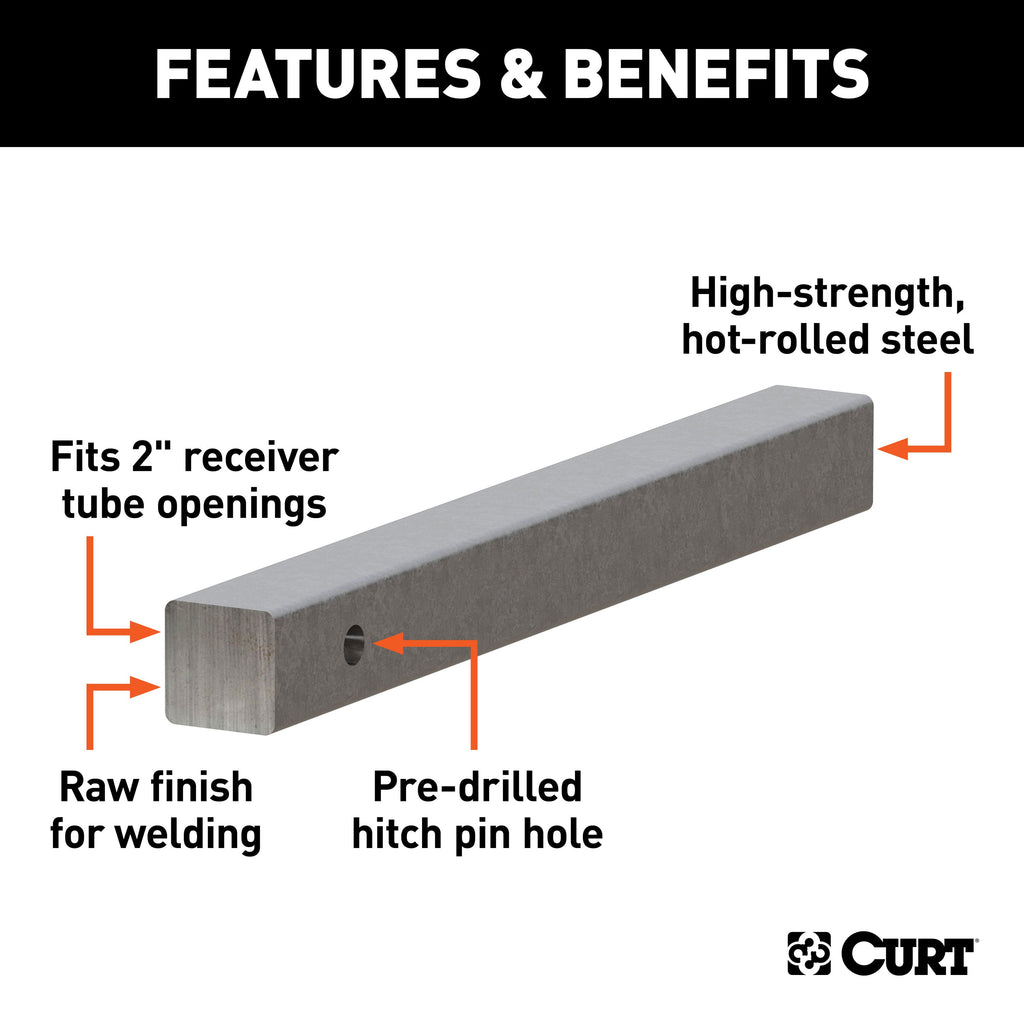 CURT 49534 CURT 49534 2-Inch x 20-Inch Weld-On Raw Steel Trailer Hitch Bar Shank - Truck Part Superstore
