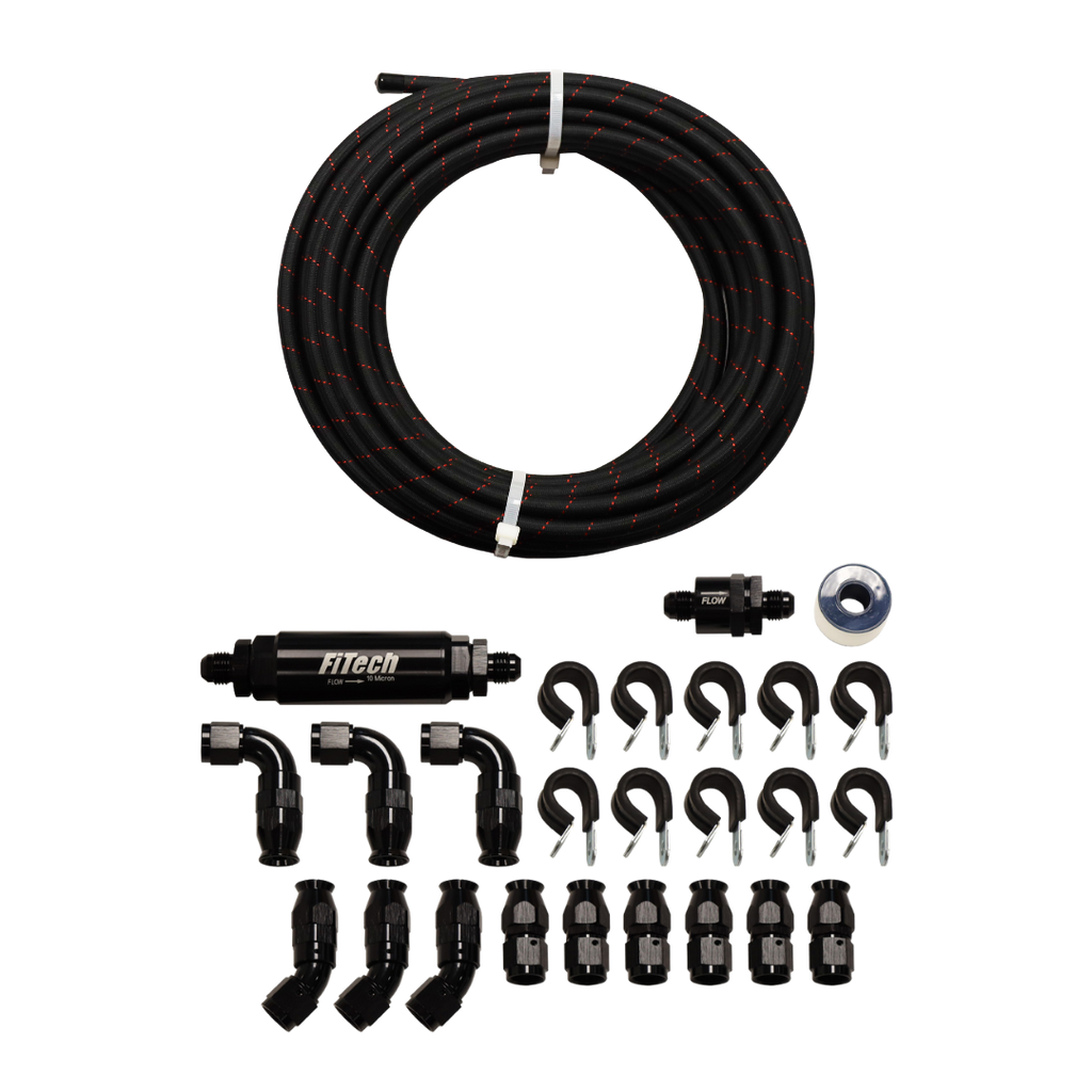 FiTech Fuel Injection 51006 Go Fuel AN-6 PTFE Black Stainless Steel 20 Ft Hose Kit