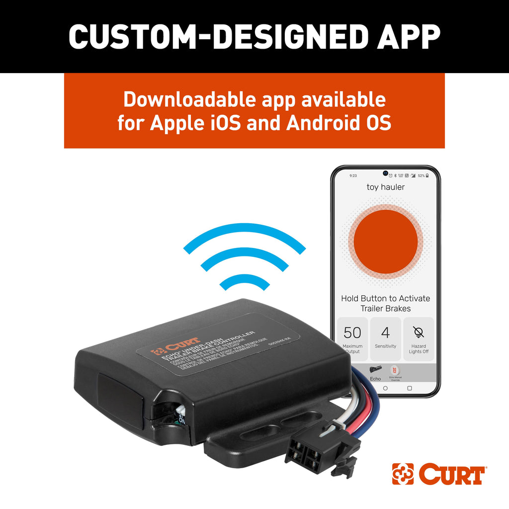 CURT 51190 Echo Under-Dash Trailer Brake Controller, Bluetooth® Smartphone Connection