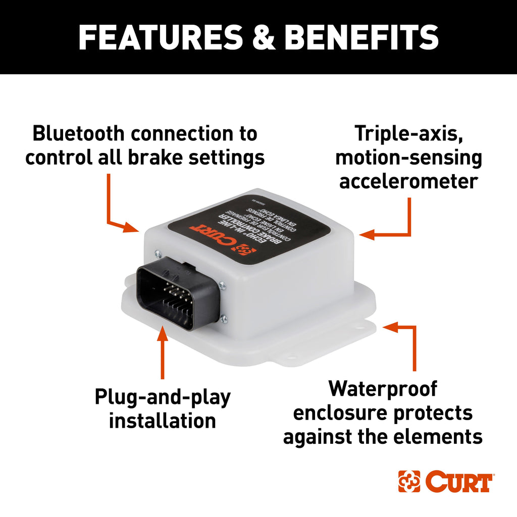 CURT 51200 Echo In-Line Trailer Brake Controller, Bluetooth® Smartphone Connection