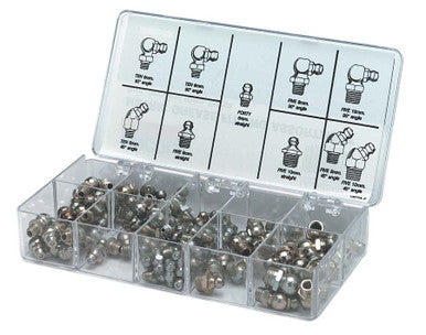 Lincoln Industrial 5186 Packaged Fittings - Metric Threads, The 100 Piece Assortment Contains the Most Popular 6MM, 8MM and 10MM Fittings