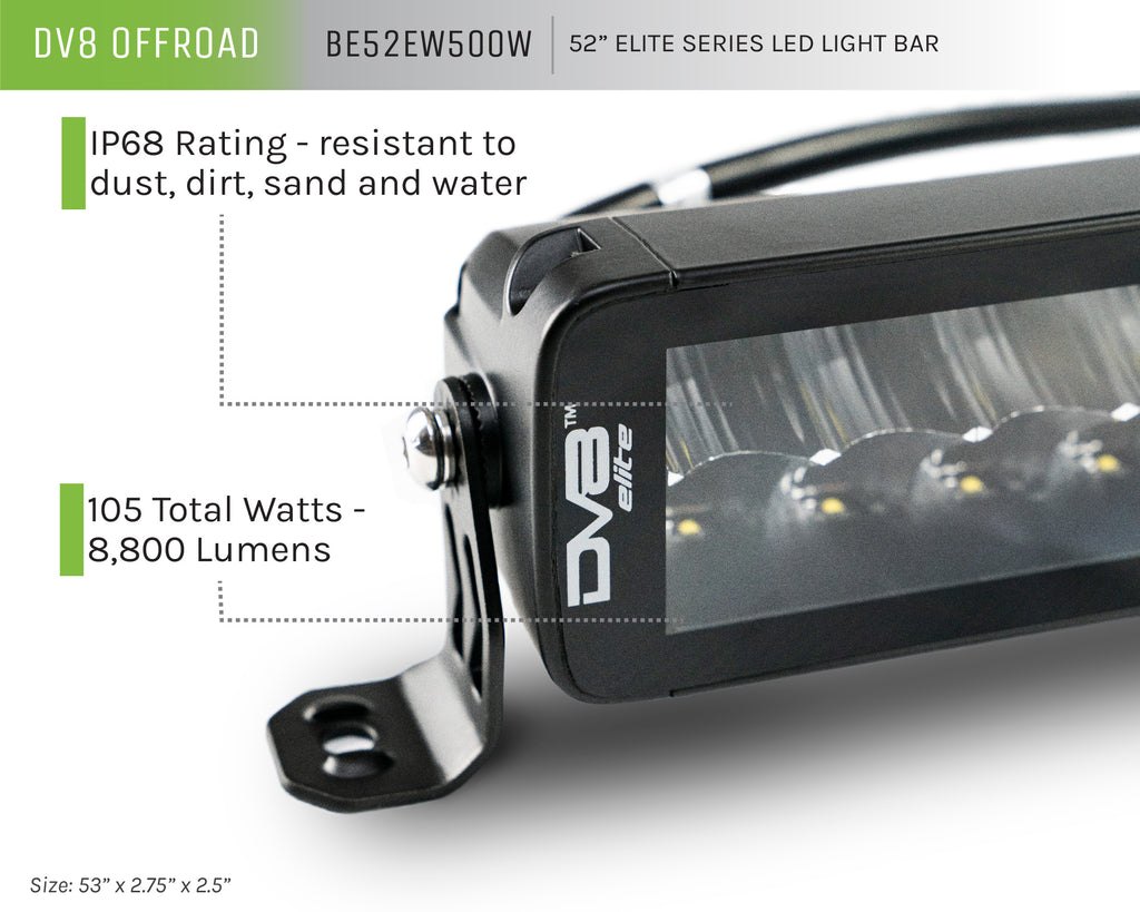 DV8 Offroad BE52EW500W UNIVERSAL 52 INCH DUAL ROW LED LIGHT BAR WITH FLOOD/SPOT PATTERN AND SIDE MOUNTS