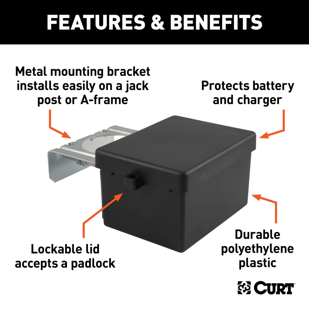 CURT 52029 5" x 3-1/4" x 3-7/8" Lockable Breakaway Battery Case with Metal Bracket