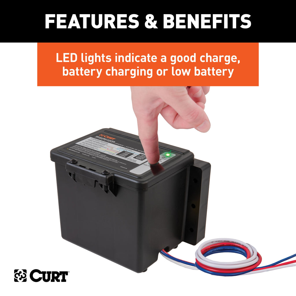 CURT 52044 Push-to-Test Breakaway Kit with Top-Load Battery