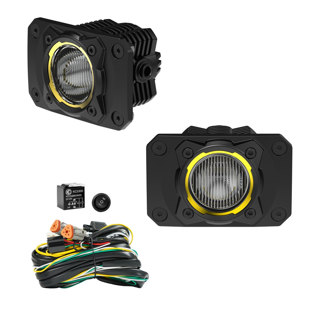 KC HiLiTES 521 KC FLEX ERA 1 LED 2-Light Flush Mount Kit Rear Ext Wiring Harness & Sprd Bm Ptrn