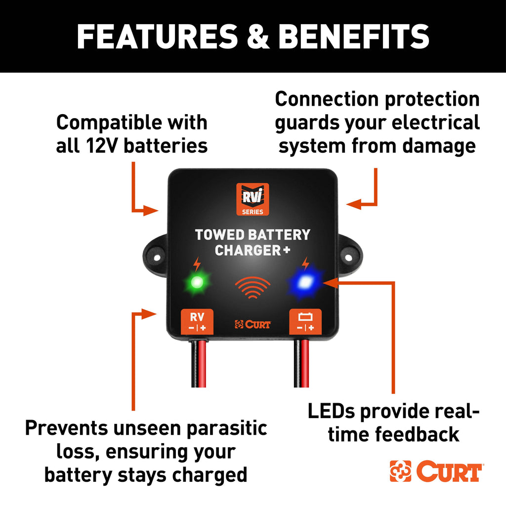 CURT 52204 RVibrake Towed Battery Charger Plus for Flat Towing